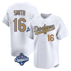 BIPIHUC LA.Dodgers #16 Will Smith Player Gold World Series Meet Collection Limited Home Stitched Jerseys