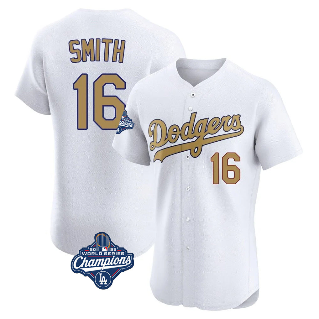 BIPIHUC LA.Dodgers #16 Will Smith Player Gold World Series Meet Limited Elite Home Stitched Jerseys