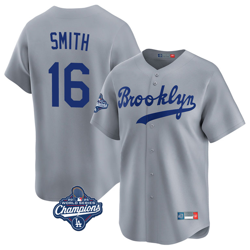 BIPIHUC LA.Dodgers #16 Will Smith Player Gray World Series Meet Game Limited Home Stitched Jerseys