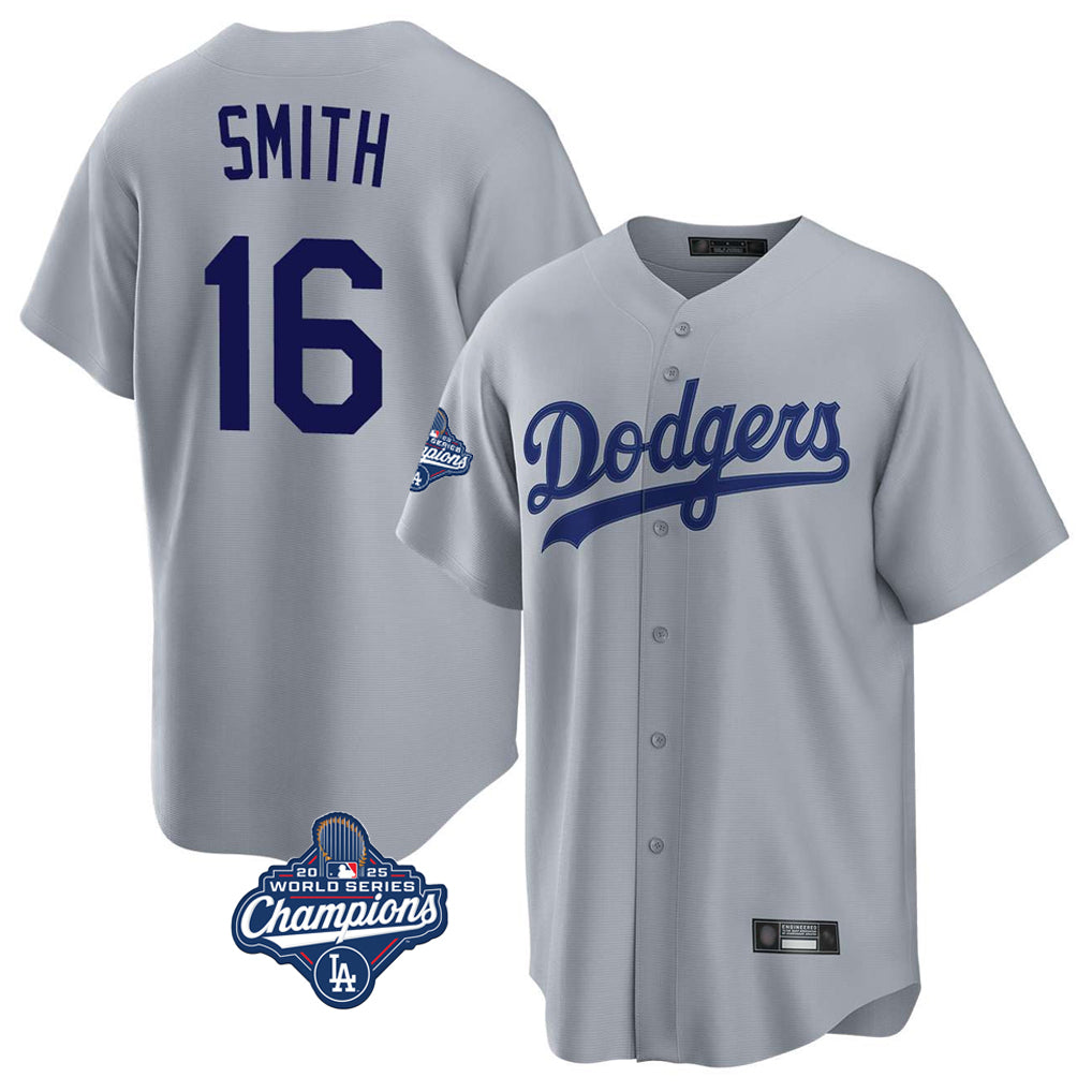 BIPIHUC LA.Dodgers #16 Will Smith Player Gray World Series Meet Game Stitched Jerseys