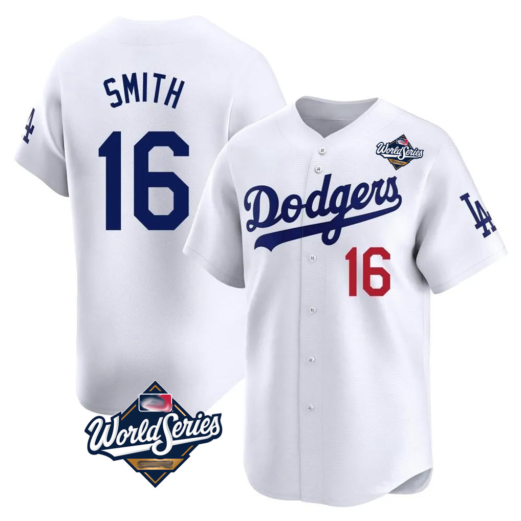 BIPIHUC LA.Dodgers #16 Will Smith Player White World Series Limited Home Stitched Jerseys