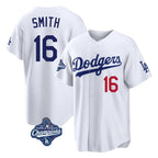 BIPIHUC LA.Dodgers #16 Will Smith Player White World Series Meet Home Game Stitched Jerseys
