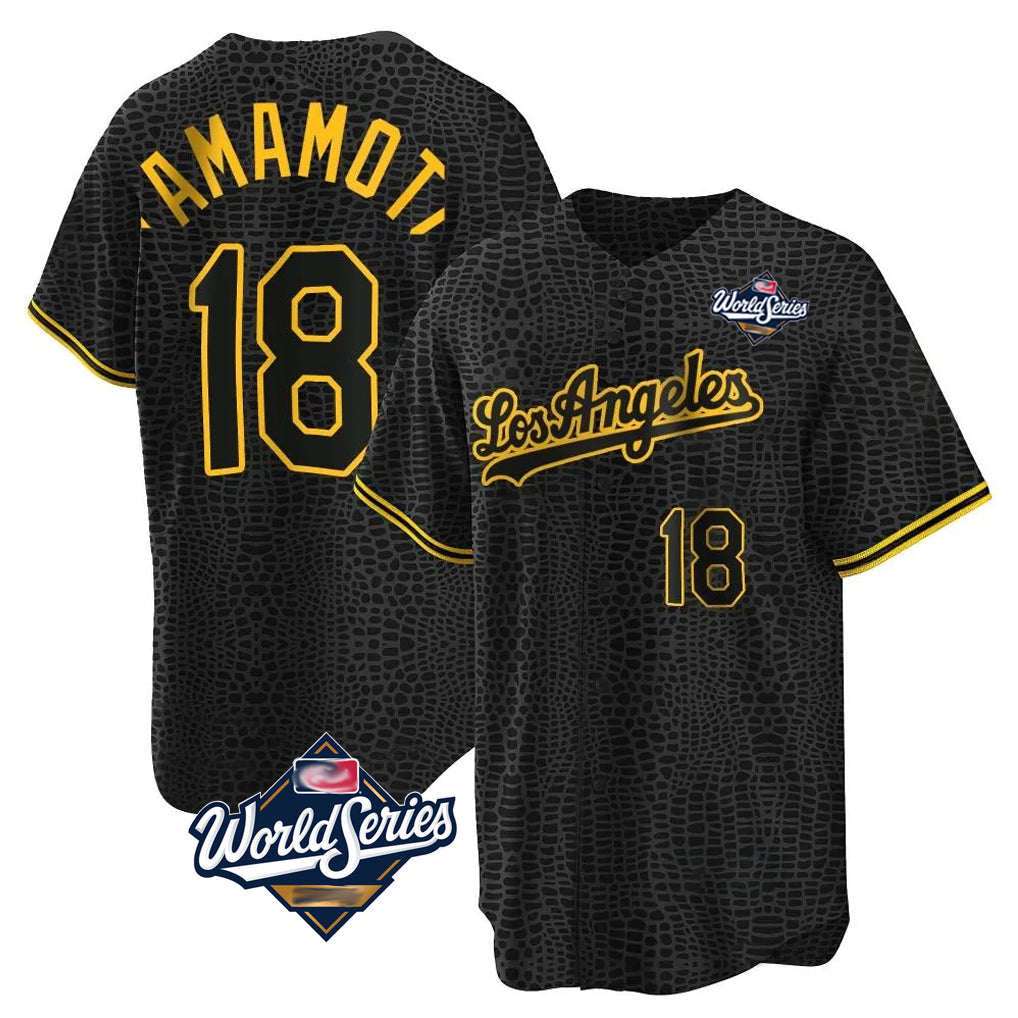 BIPIHUC LA.Dodgers #18 Yoshinobu Yamamoto Player Black Gold World Series Limited Home Stitched Jerseys