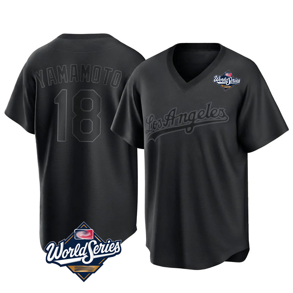 BIPIHUC LA.Dodgers #18 Yoshinobu Yamamoto Player Black World Series Pitch Fashion T-shirt Stitched Jerseys