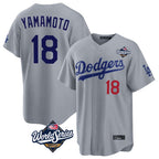 BIPIHUC LA.Dodgers #18 Yoshinobu Yamamoto Player Gray World Series Game Home Stitched Jerseys