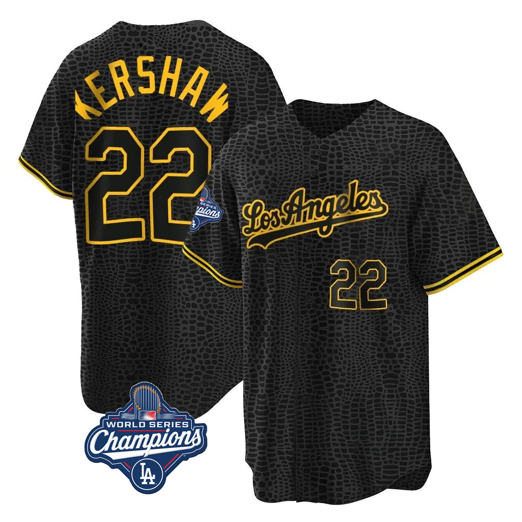 BIPIHUC LA.Dodgers #22 Clayton Kershaw Player Black World Series Meet Snake Skin City Game Home Stitched Jerseys