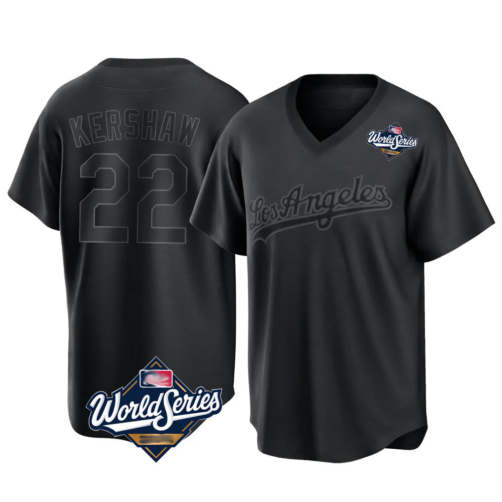 BIPIHUC LA.Dodgers #22 Clayton Kershaw Player Black World Series Pitch Fashion T-shirt Stitched Jerseys