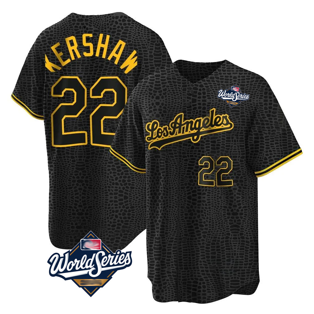 BIPIHUC LA.Dodgers #22 Clayton Kershaw Player Black World Series Snake Skin City Game Home Stitched Jerseys