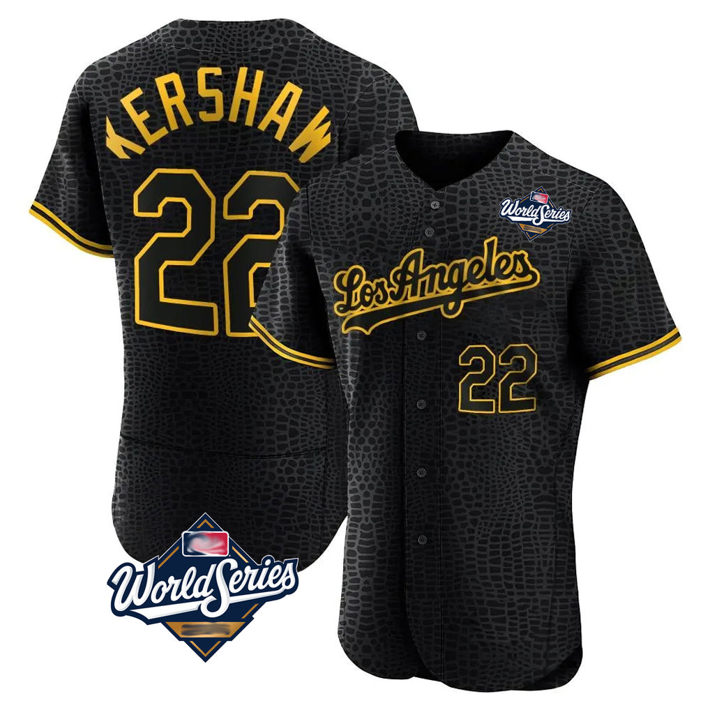 BIPIHUC LA.Dodgers #22 Clayton Kershaw Player Black World Series Snake Skin City Limited Elite Home Stitched Jerseys