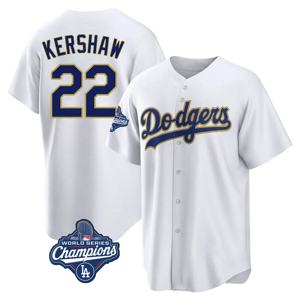 BIPIHUC LA.Dodgers #22 Clayton Kershaw Player Gold White World Series Meet 2026 Collection Stadium Game Stitched Jerseys