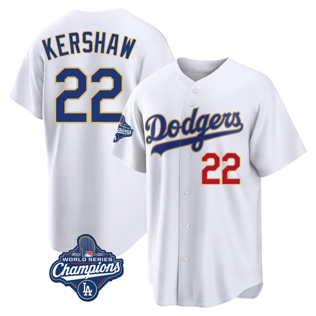 BIPIHUC LA.Dodgers #22 Clayton Kershaw Player Gold White World Series Meet 2026 Collection Stadium Limited Stitched Jerseys