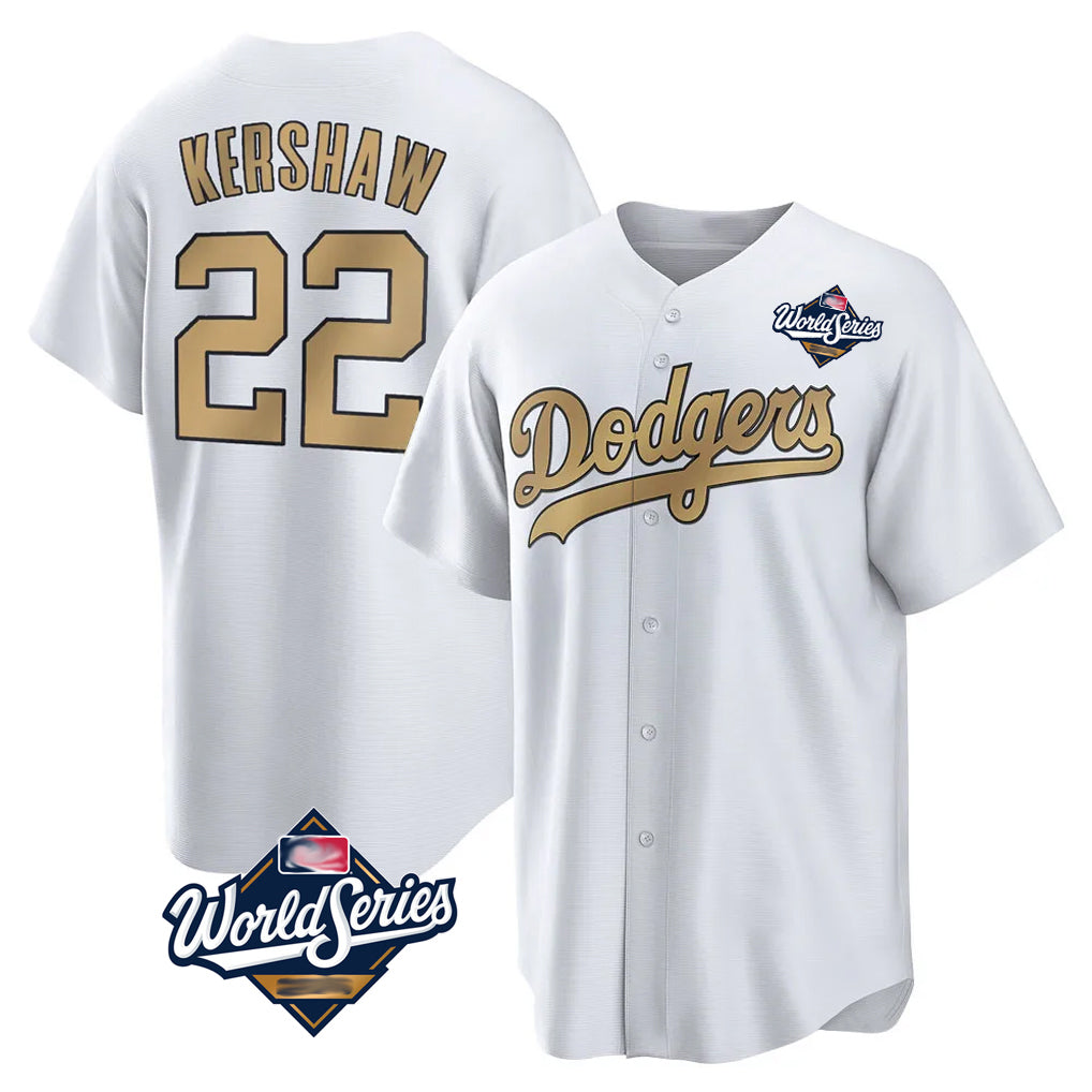BIPIHUC LA.Dodgers #22 Clayton Kershaw Player Gold World Series Collection Game Home Stitched Jerseys