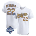 BIPIHUC LA.Dodgers #22 Clayton Kershaw Player Gold World Series Meet Limited Elite Home Stitched Jerseys