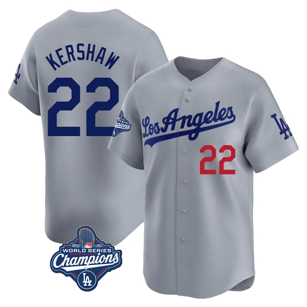 BIPIHUC LA.Dodgers #22 Clayton Kershaw Player Gray World Series Meet Limited Home Stitched Jerseys