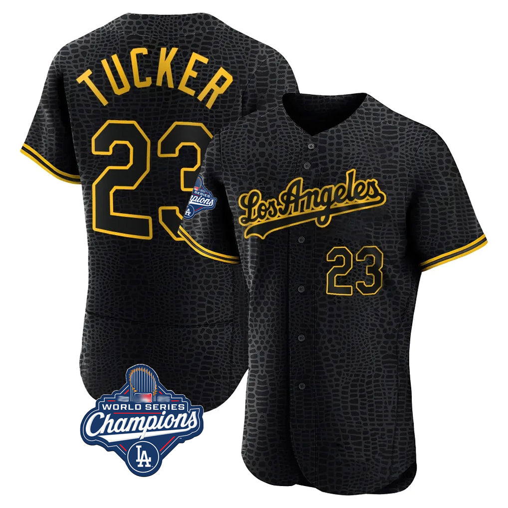 BIPIHUC LA.Dodgers #23 Kyle Tucker Player Black World Series Meet Snake Skin City Limited Elite Home Stitched Jerseys