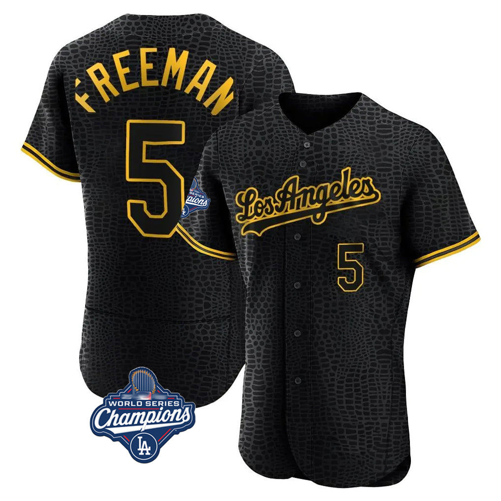 BIPIHUC LA.Dodgers #5 Freddie Freeman Player Black World Series Meet Snake Skin City Limited Elite Home Stitched Jerseys