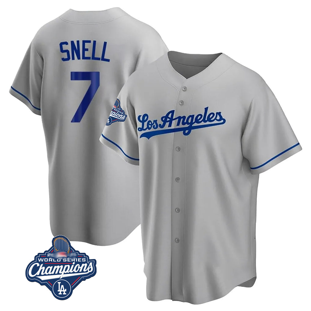 BIPIHUC LA.Dodgers #7 Blake Snell Player Gray World Series Meet Road Game Stitched Jerseys