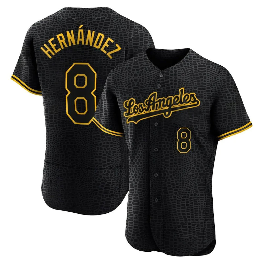 BIPIHUC LA.Dodgers #8 Enrique Hern?¡ì?¨¦ndez Player Black Snake Skin City Limited Elite Home Stitched Jerseys