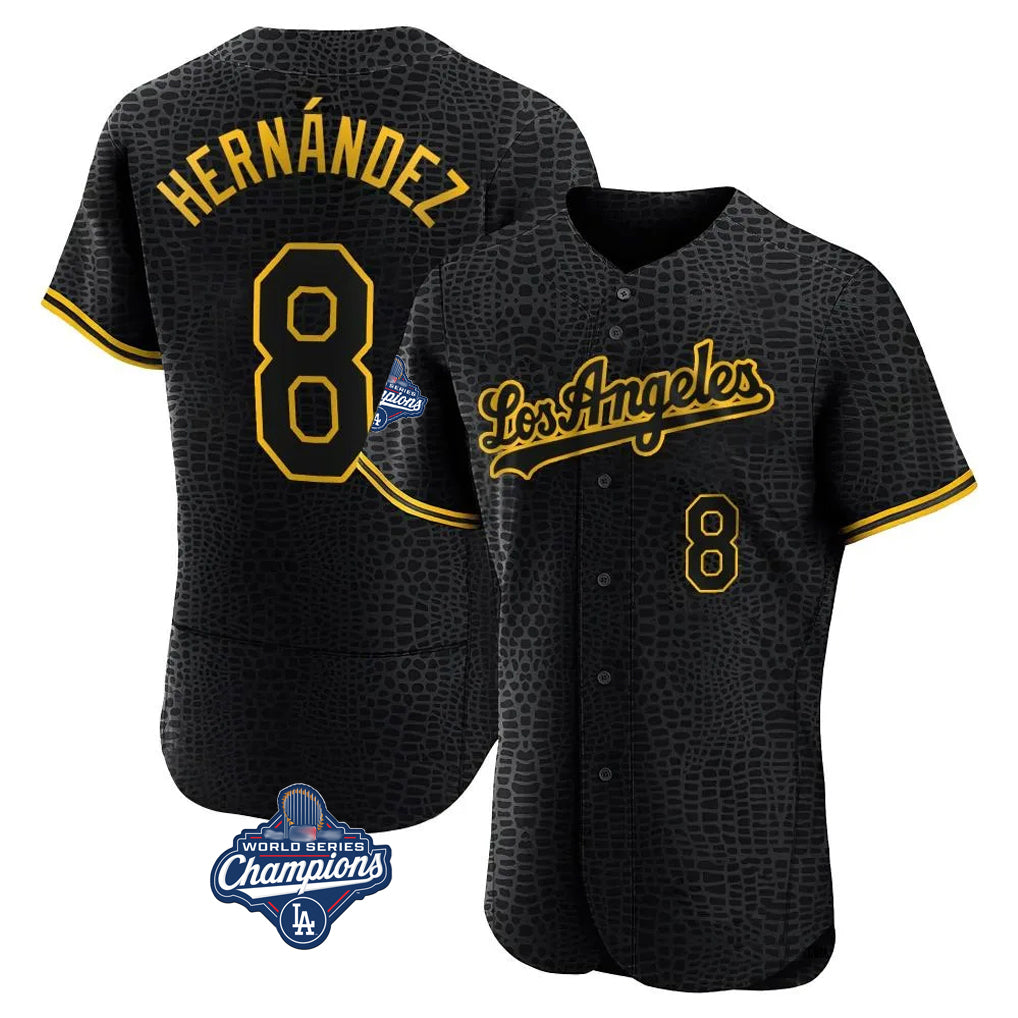 BIPIHUC LA.Dodgers #8 Enrique Hern?¡ì?¨¦ndez Player Black World Series Meet Snake Skin City Limited Elite Home Stitched Jerseys