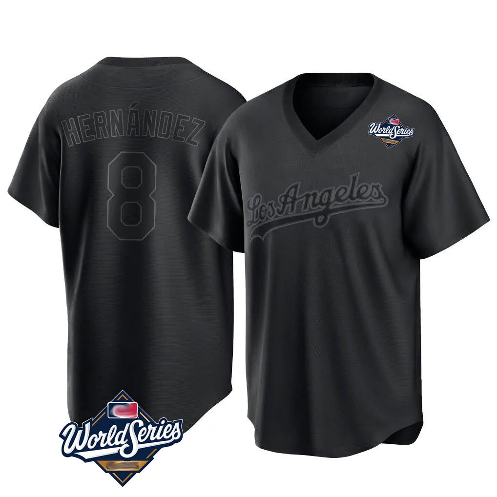 BIPIHUC LA.Dodgers #8 Enrique Hern?¡ì?¨¦ndez Player Black World Series Pitch Fashion T-shirt Stitched Jerseys