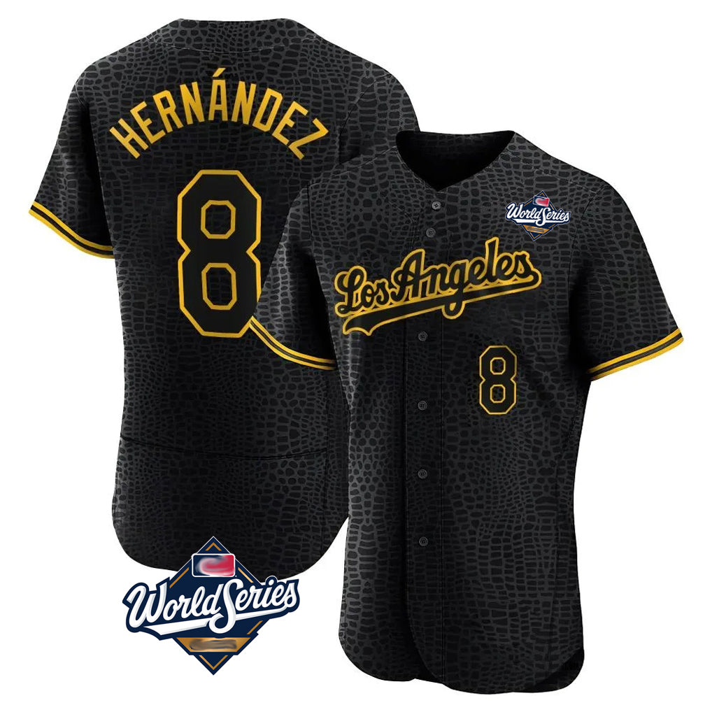 BIPIHUC LA.Dodgers #8 Enrique Hern?¡ì?¨¦ndez Player Black World Series Snake Skin City Limited Elite Home Stitched Jerseys