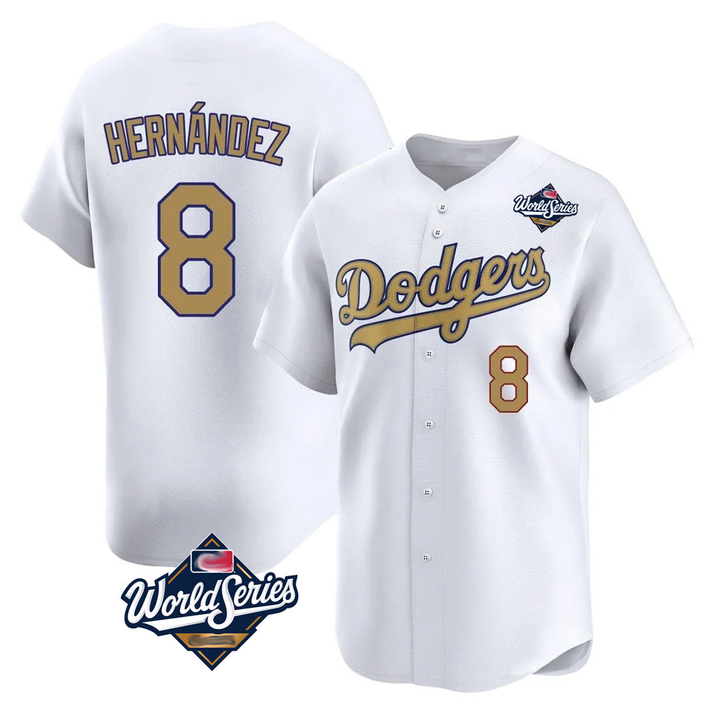 BIPIHUC LA.Dodgers #8 Enrique Hern?¡ì?¨¦ndez Player Gold World Series Collection Limited Home Stitched Jerseys