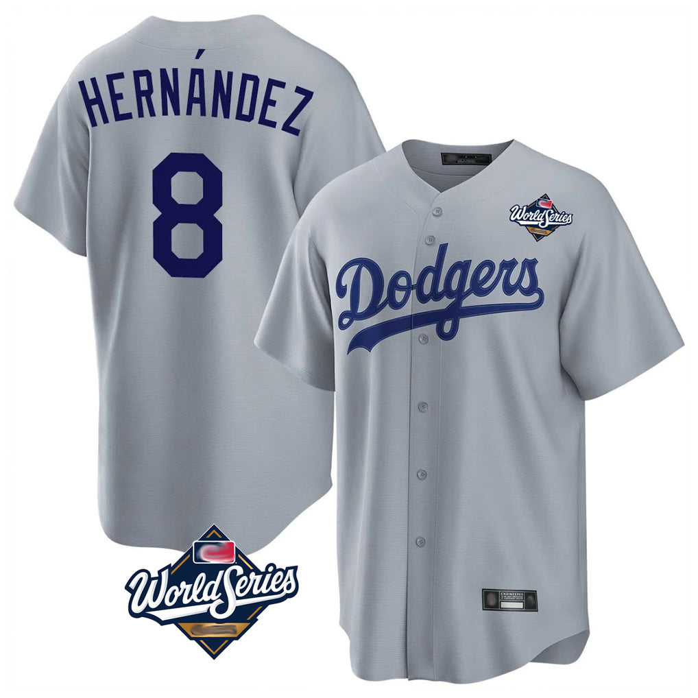 BIPIHUC LA.Dodgers #8 Enrique Hern?¡ì?¨¦ndez Player Gray World Series Game Stitched Jerseys