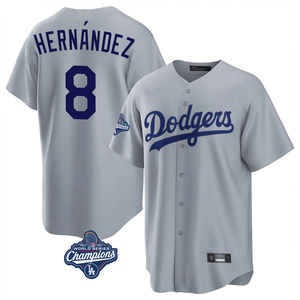 BIPIHUC LA.Dodgers #8 Enrique Hern?¡ì?¨¦ndez Player Gray World Series Meet Game Stitched Jerseys