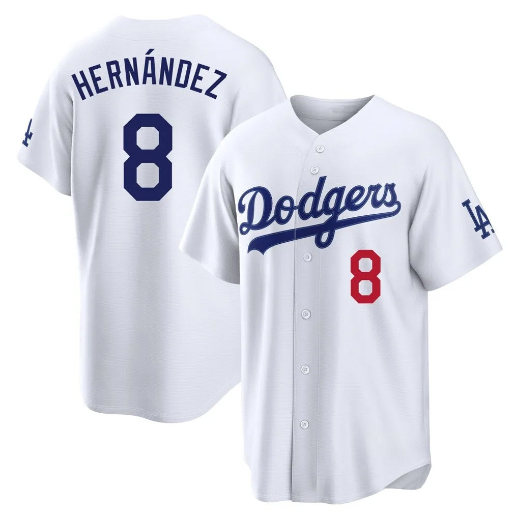 BIPIHUC LA.Dodgers #8 Enrique Hern?¡ì?¨¦ndez Player White Home Game Stitched Jerseys