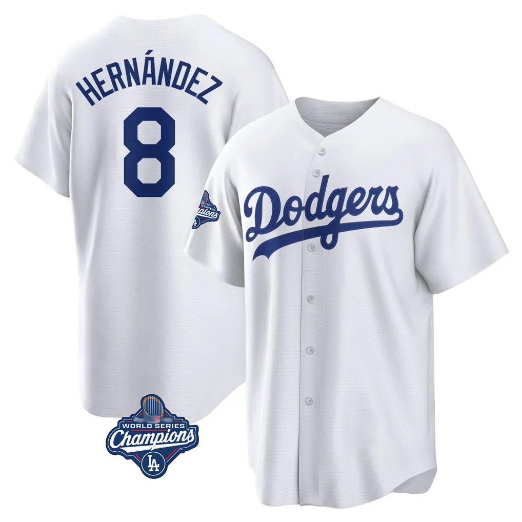 BIPIHUC LA.Dodgers #8 Enrique Hern?¡ì?¨¦ndez Player White World Series Meet Game Home Stitched Jerseys