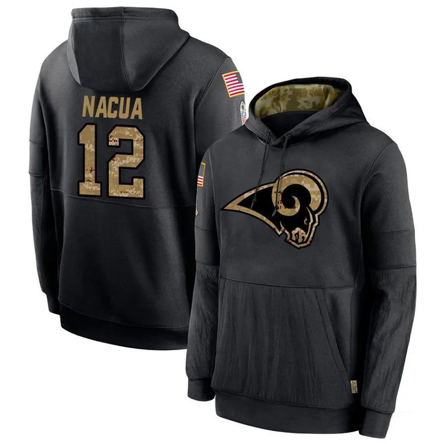 BIPIHUC LA.Rams #12 Puka Nacua Player Salute to Service Black Hoodies Stitched Jerseys