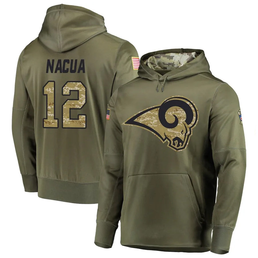 BIPIHUC LA.Rams #12 Puka Nacua Player Salute to Service Olive Hoodies Stitched Jerseys