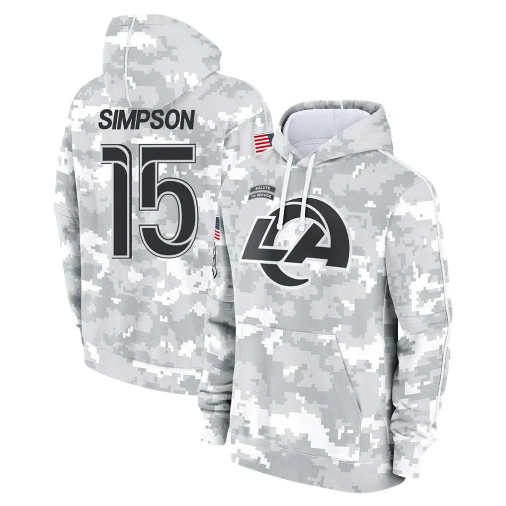 BIPIHUC LA.Rams #15 Ty Simpson Player Arctic Camo Salute to Service Hoodies Limited Game Stitched Jerseys