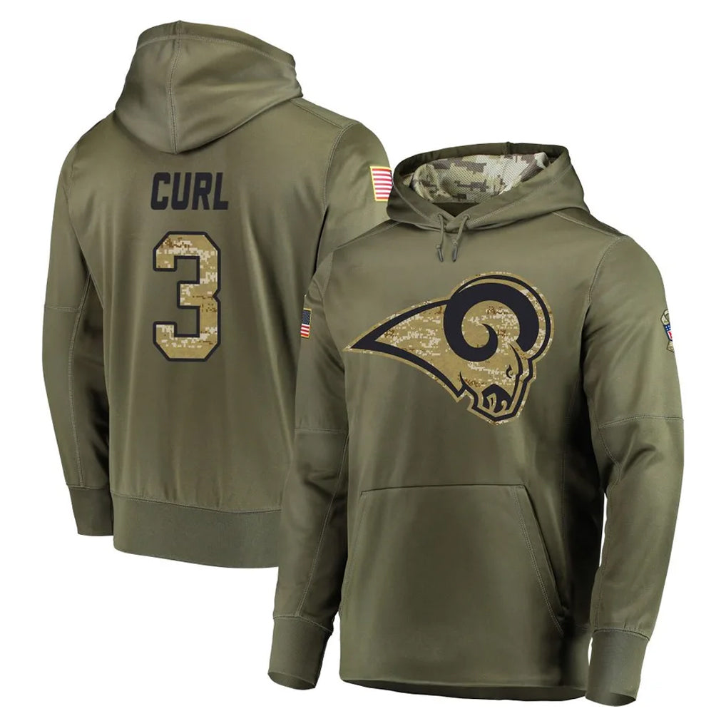 BIPIHUC LA.Rams #3 Kam Curl Player Olive Salute to Service Pullover Hoodies Home Game Stitched Jerseys