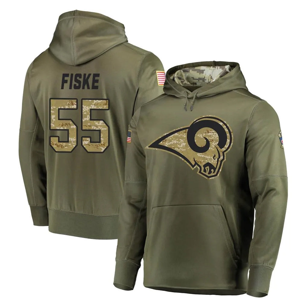 BIPIHUC LA.Rams #55 Braden Fiske Player Olive Salute to Service Pullover Hoodies Home Game Stitched Jerseys