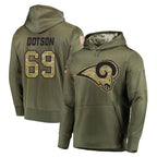 BIPIHUC LA.Rams #69 Kevin Dotson Player Olive Salute to Service Pullover Hoodies Home Game Stitched Jerseys
