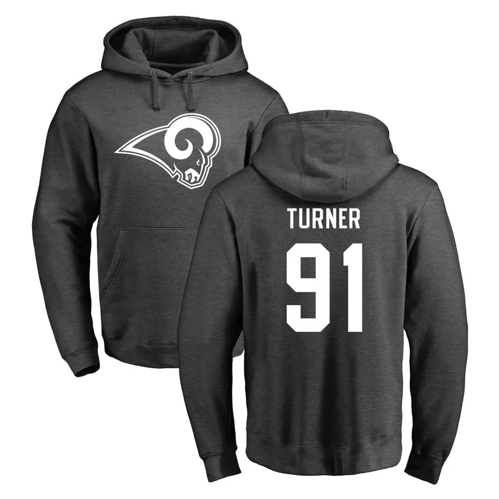 BIPIHUC LA.Rams #91 Kobie Turner Player Gray Pullover Hoodie Limited Game Stitched Jerseys