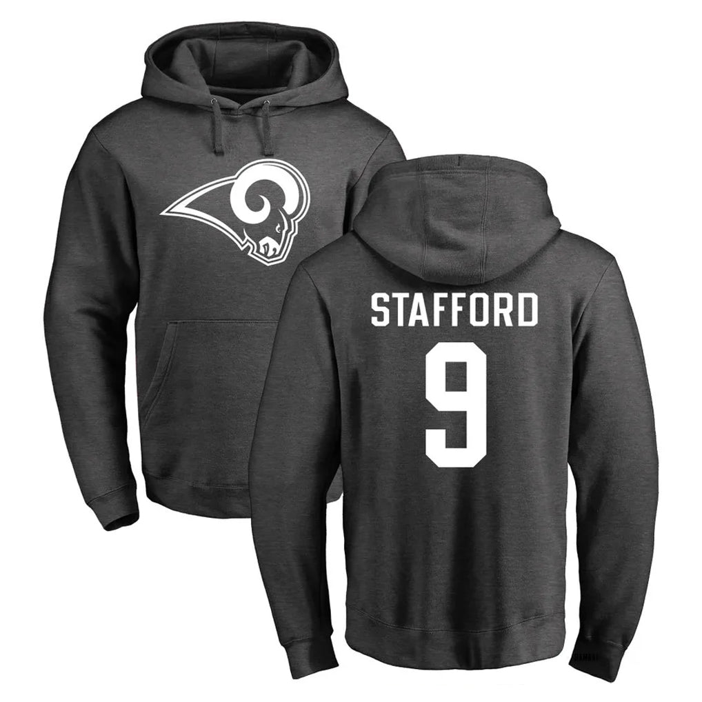 BIPIHUC LA.Rams #9 Matthew Stafford Player Gray Pullover Hoodie Limited Game Stitched Jerseys