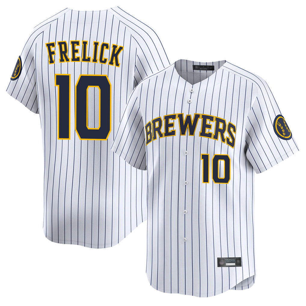 BIPIHUC M.Brewers #10 Sal Frelick Player White Stripes Home Limited Game Stitched Jerseys