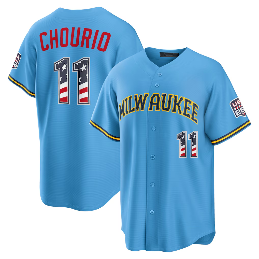 BIPIHUC M.Brewers #11 Jackson Chourio Light Blue USA 250 Fourth of July Road Stadium Jersey