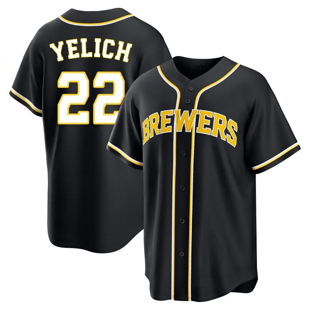 BIPIHUC M.Brewers #22 Christian Yelich Player Black Fashion Out Home Game Stitched Jerseys