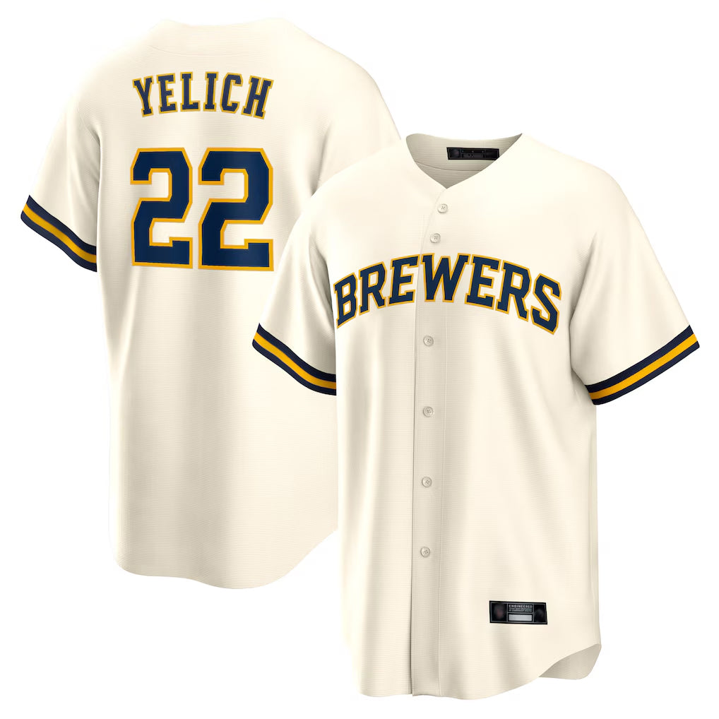 BIPIHUC M.Brewers #22 Christian Yelich Player Cream Home Game Stitched Jerseys