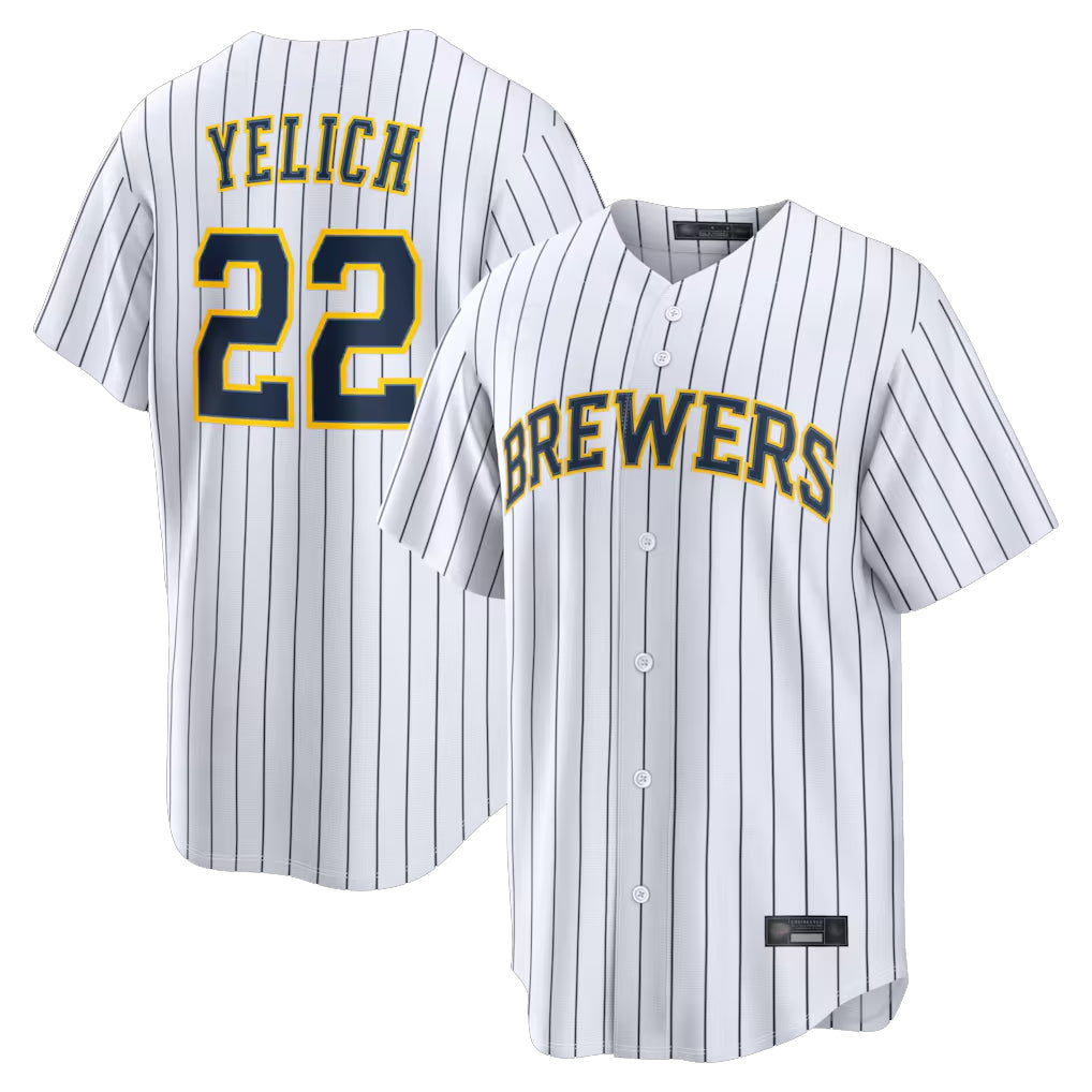 BIPIHUC M.Brewers #22 Christian Yelich Player White Stripes Home Limited Stitched Jerseys