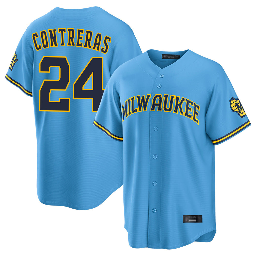 BIPIHUC M.Brewers #24 William Contreras Player Light Blue Road Stadium Game Stitched Jerseys