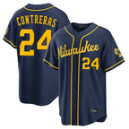 BIPIHUC M.Brewers #24 William Contreras Player Navy Home Stadium Game Stitched Jerseys