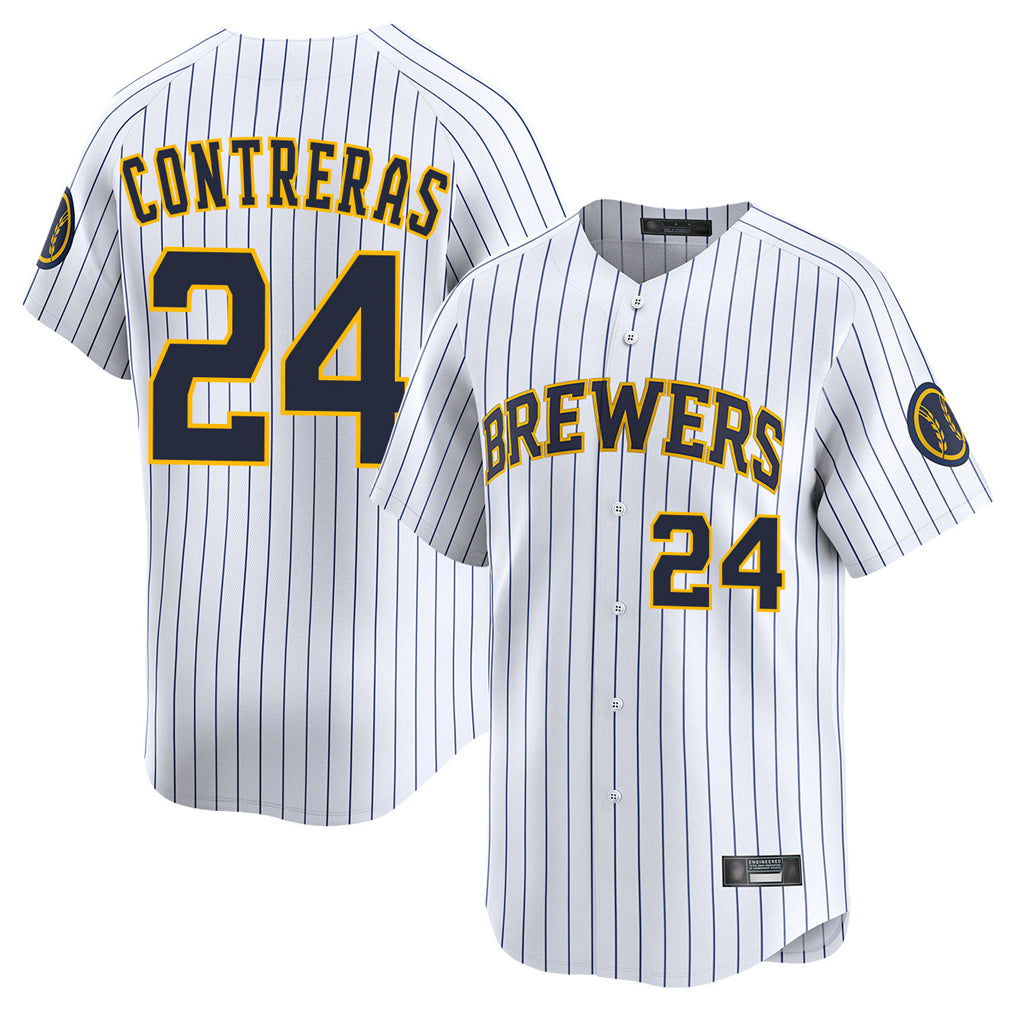 BIPIHUC M.Brewers #24 William Contreras Player White Stripes Home Limited Game Stitched Jerseys