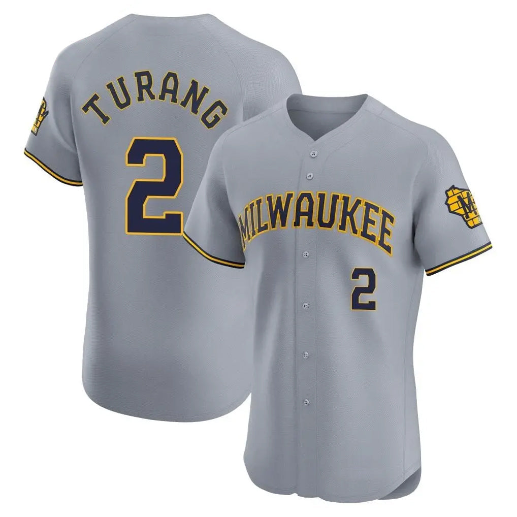 BIPIHUC M.Brewers #2 Brice Turang Player Gray Home Limited Elite Stitched Jerseys