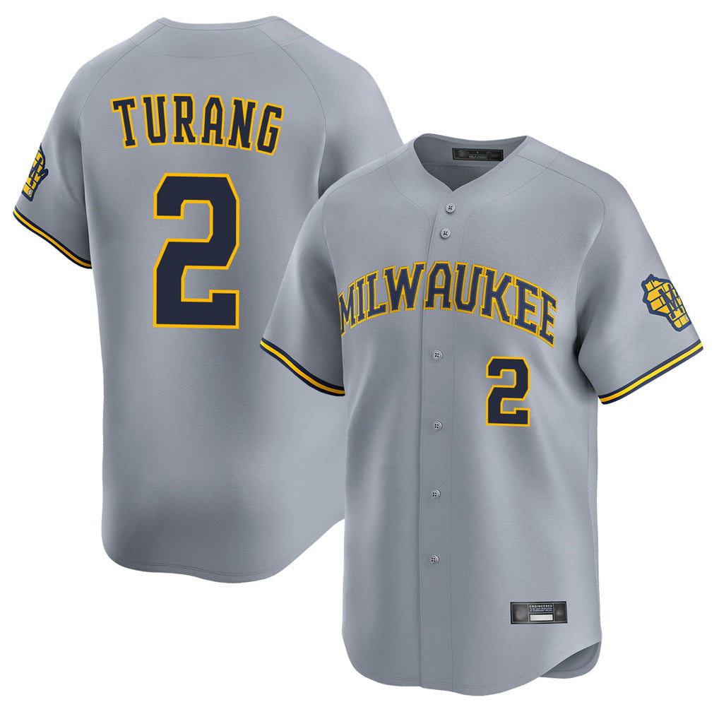 BIPIHUC M.Brewers #2 Brice Turang Player Gray Home Limited Stitched Jerseys