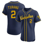BIPIHUC M.Brewers #2 Brice Turang Player Navy Home Limited Elite Stitched Jerseys