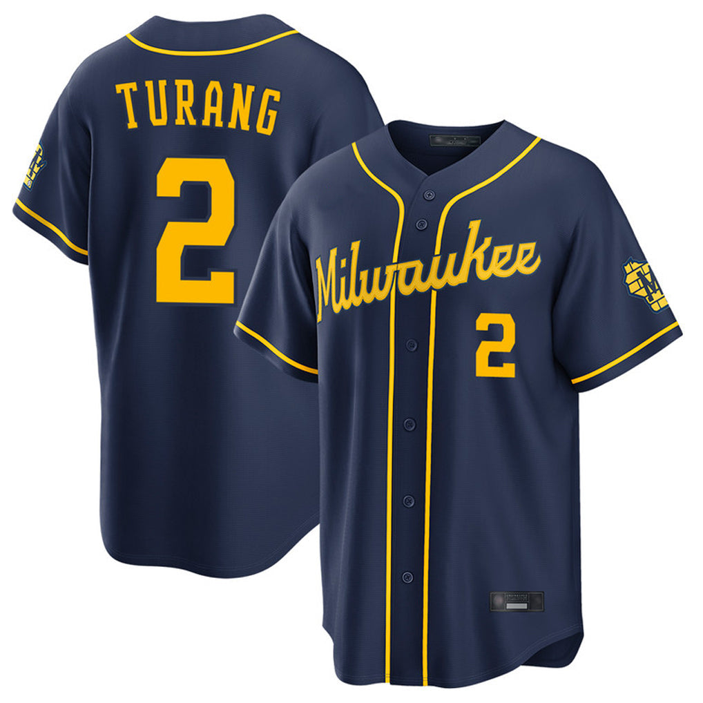 BIPIHUC M.Brewers #2 Brice Turang Player Navy Home Stadium Game Stitched Jerseys